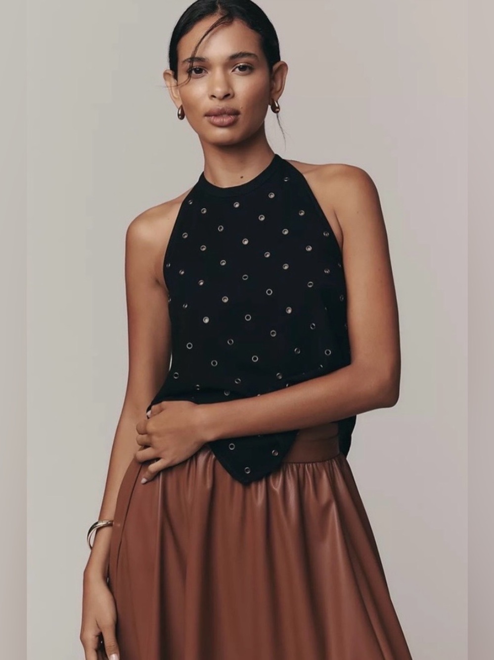 Anthropologie Rivet Sleeveless Black Halter Top XL NWT